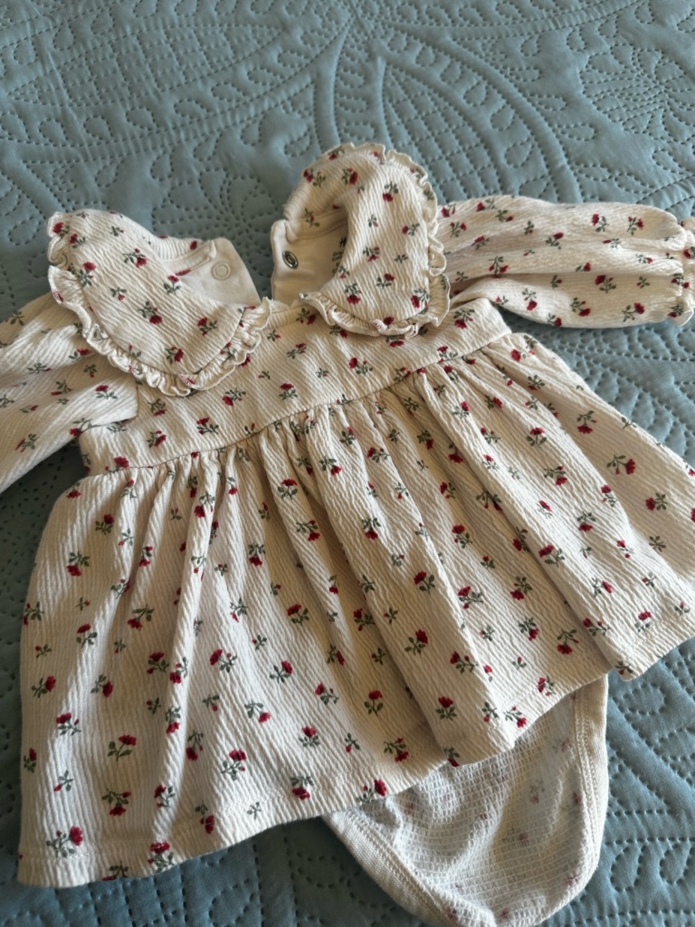 H&M Cream Dress with Red Floral Print